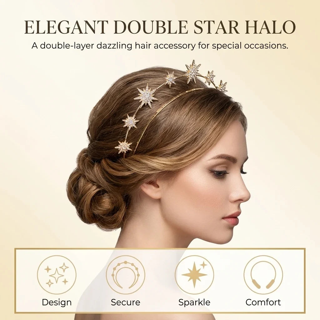 Baroque Star Rhinestone Bridal Headband | Gold Alloy Hairband