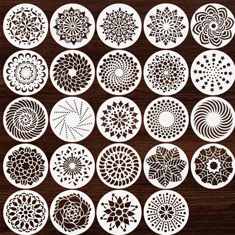24 Circular Mandala Pattern Hollow Templates Suitable DIY Rock Art