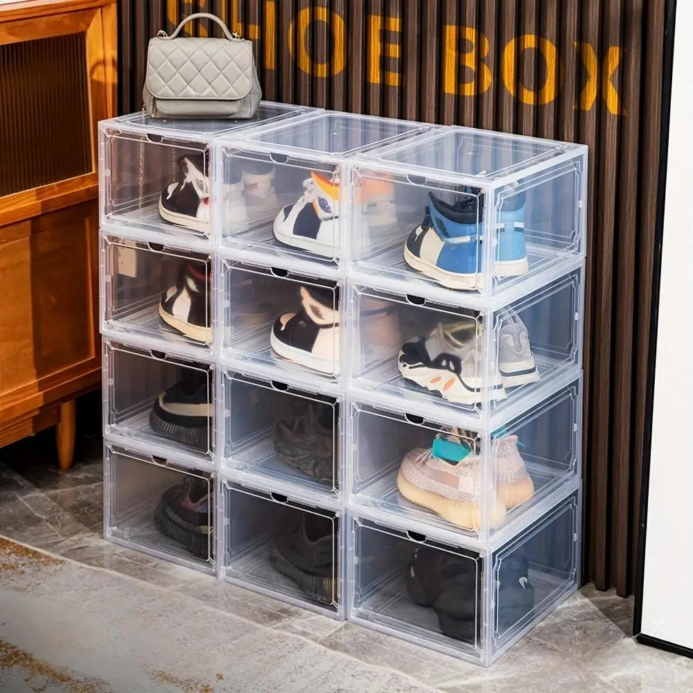 Shoe Storage Box Clear Stackable Organizer Closet Space Saving