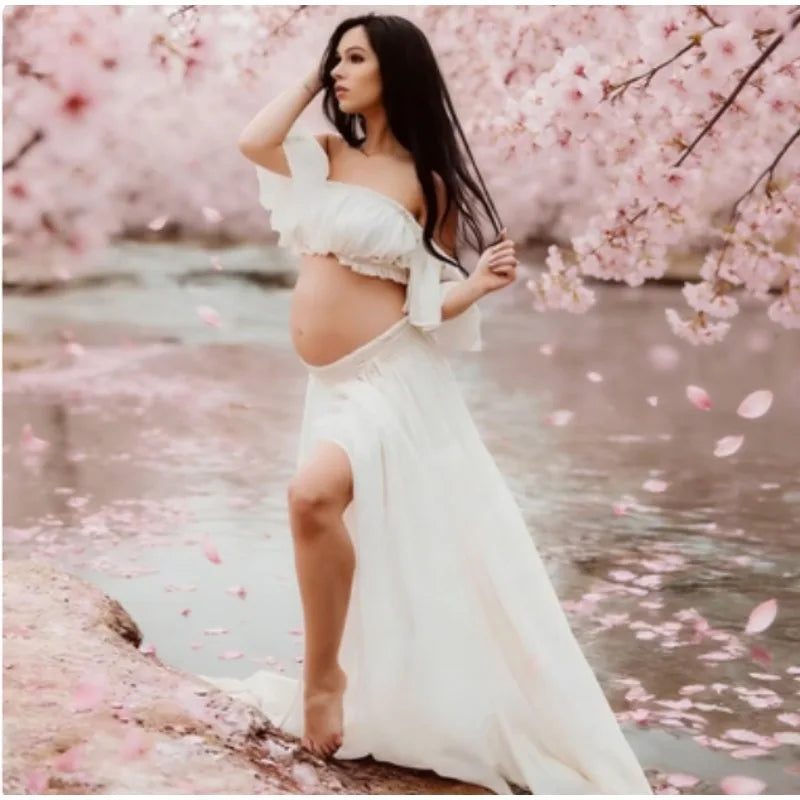 Maternity Photoshoot Dress 2-Piece | Chiffon Gown & Nursing Top