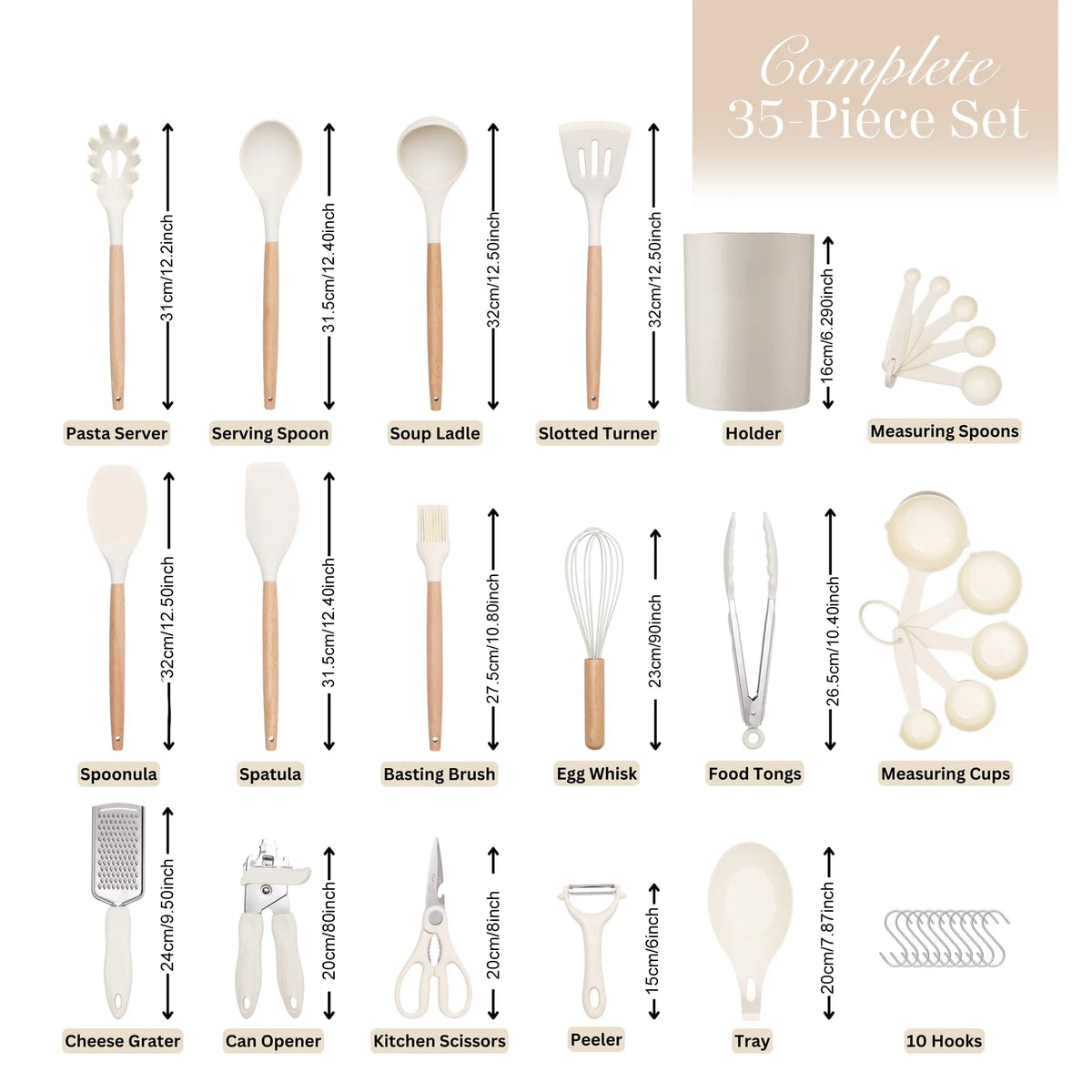 35-Piece Silicone Kitchen Utensil Set – Spatulas, Spoon & Whisk