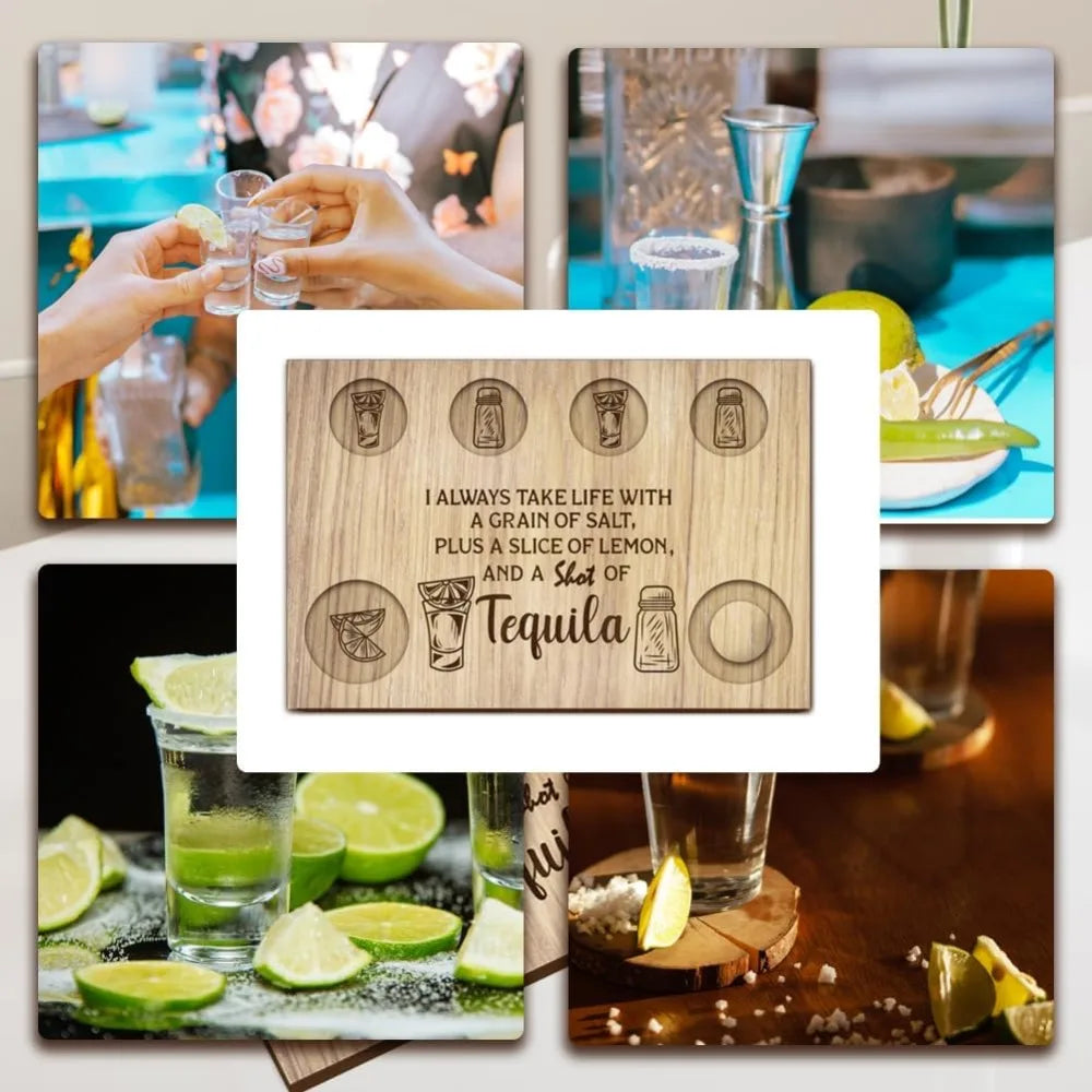 Wooden Tequila Shot Glass Serving Tray | Lemon & Salt Board
