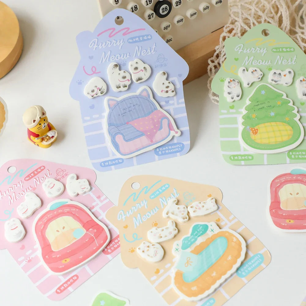 30 Sheets Cat Nest Alien Convenience Stickers Cartoon Creative Soft
