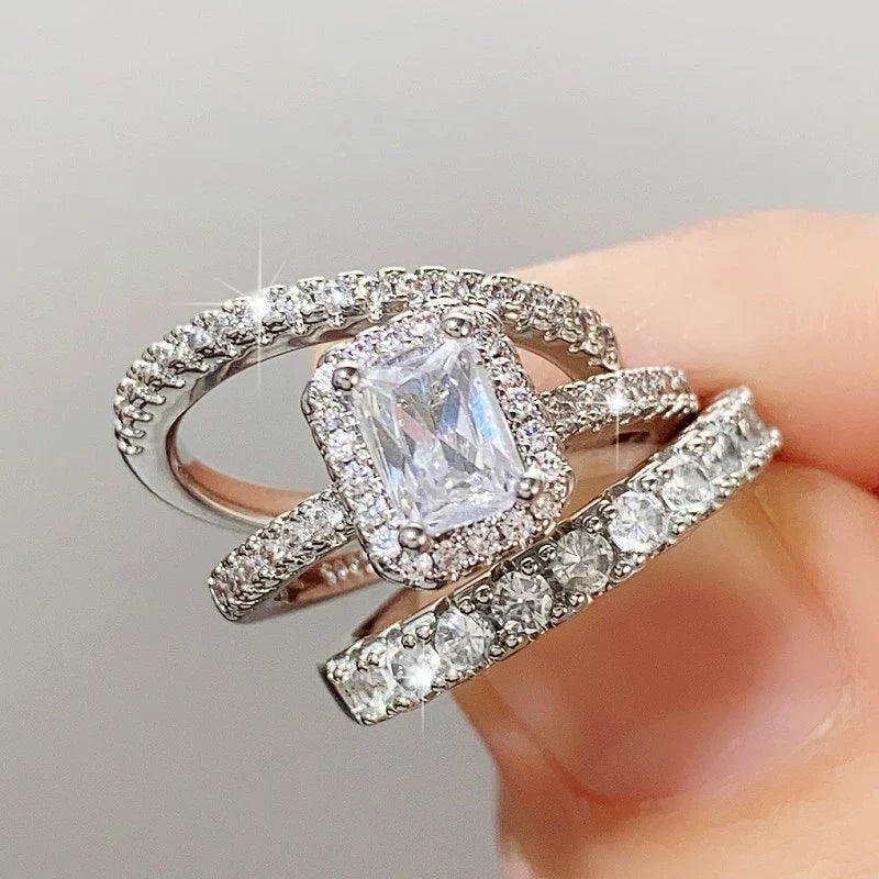 Huitan 3-Piece Cubic Zirconia Bridal Ring Set for Women