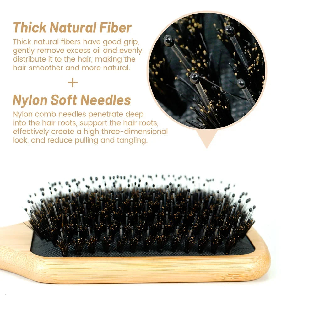 Natural Wooden Hair Brush & Rat Tail Comb Set – 2-in-1