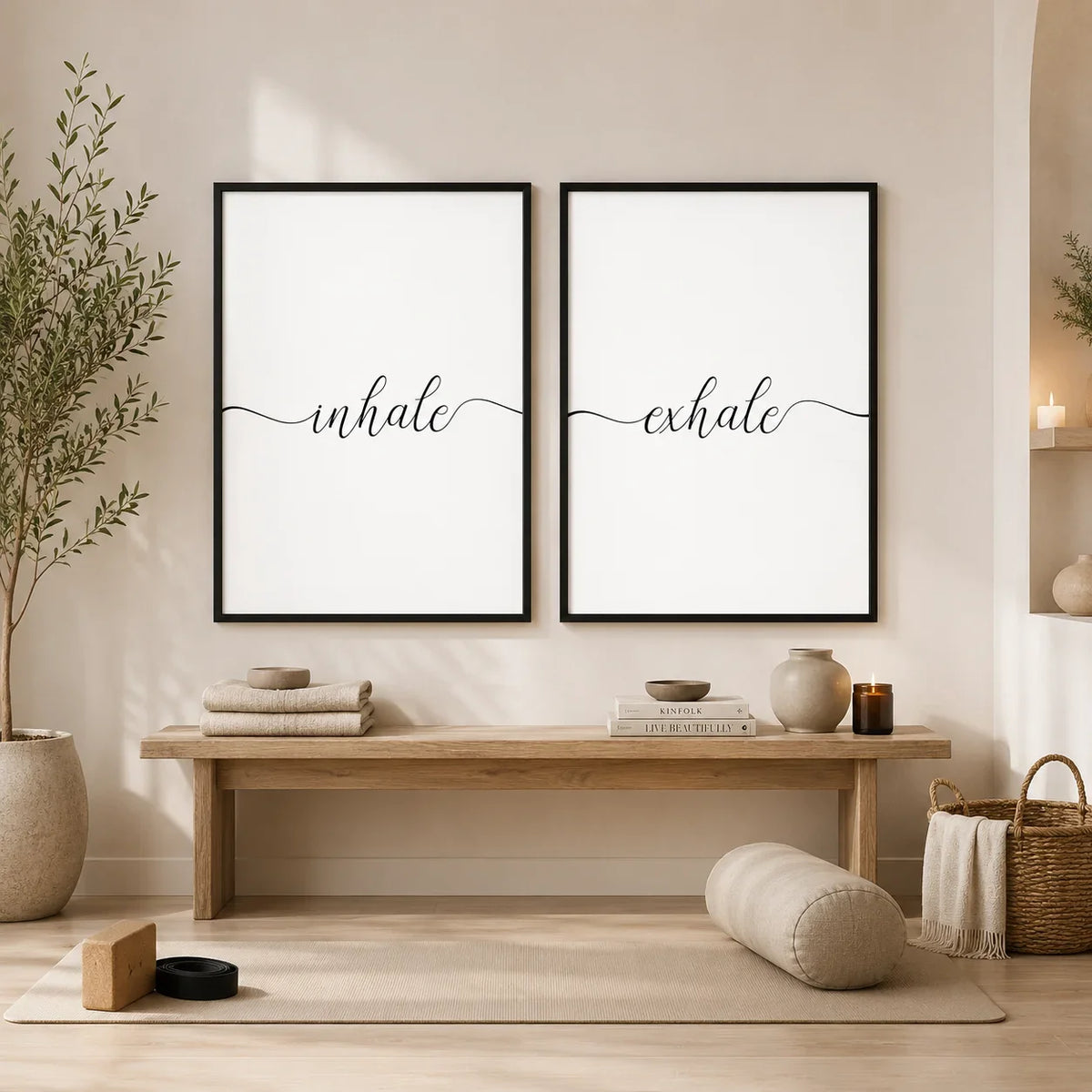 Inhale Inspirational Canvas Wall Art | Minimalist Yoga Decor