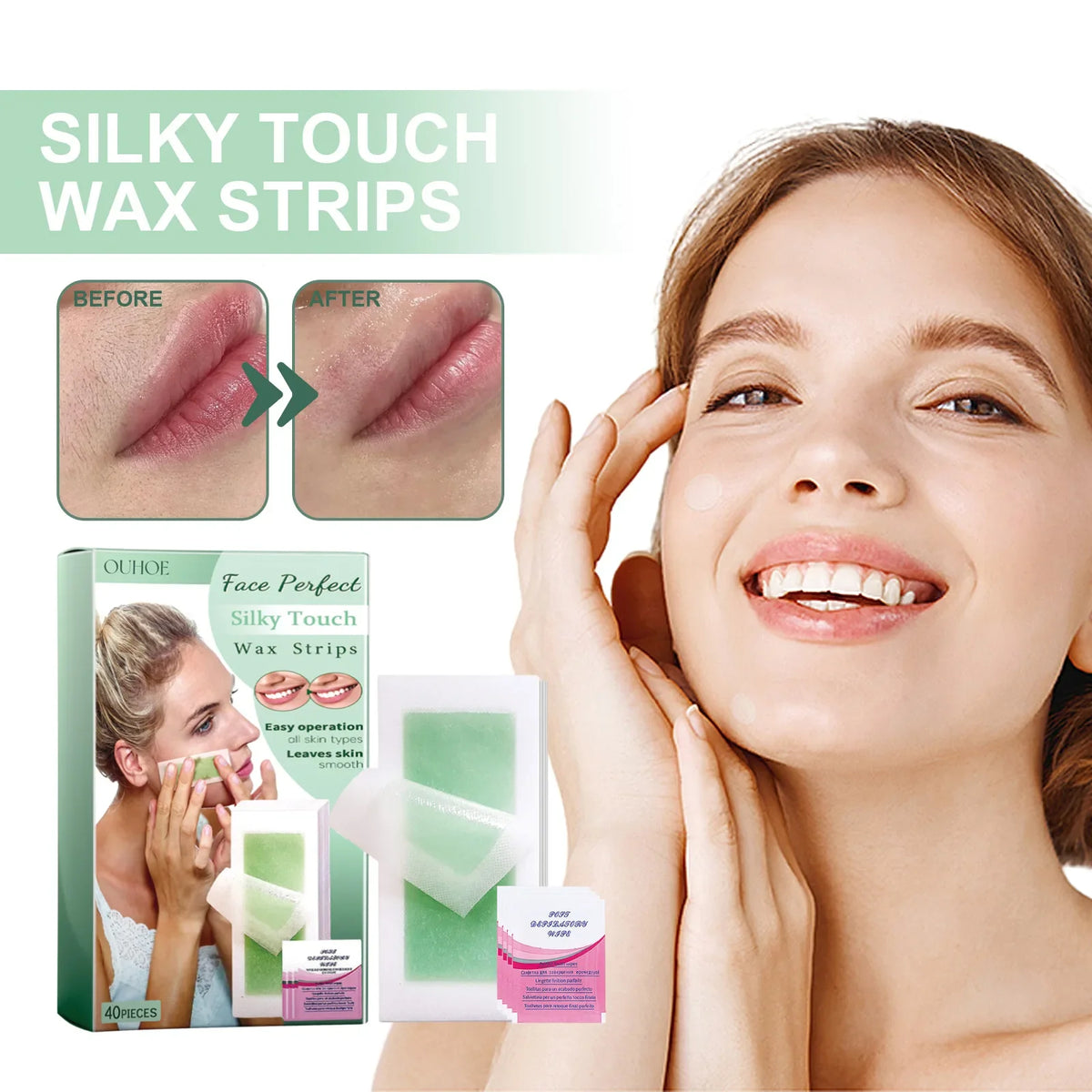 Facial Wax Strips 40pc – Lip, Chin & Eyebrow Hair Removal