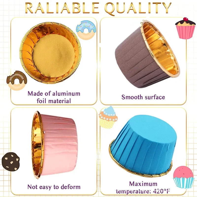 Gold Foil Rolled Paper Cups Muffin Cupcake Wedding Party Decorations