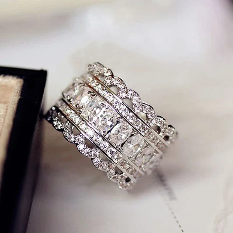 Huitan CZ Wide Band Ring – Women's Wedding & Party Jewelry