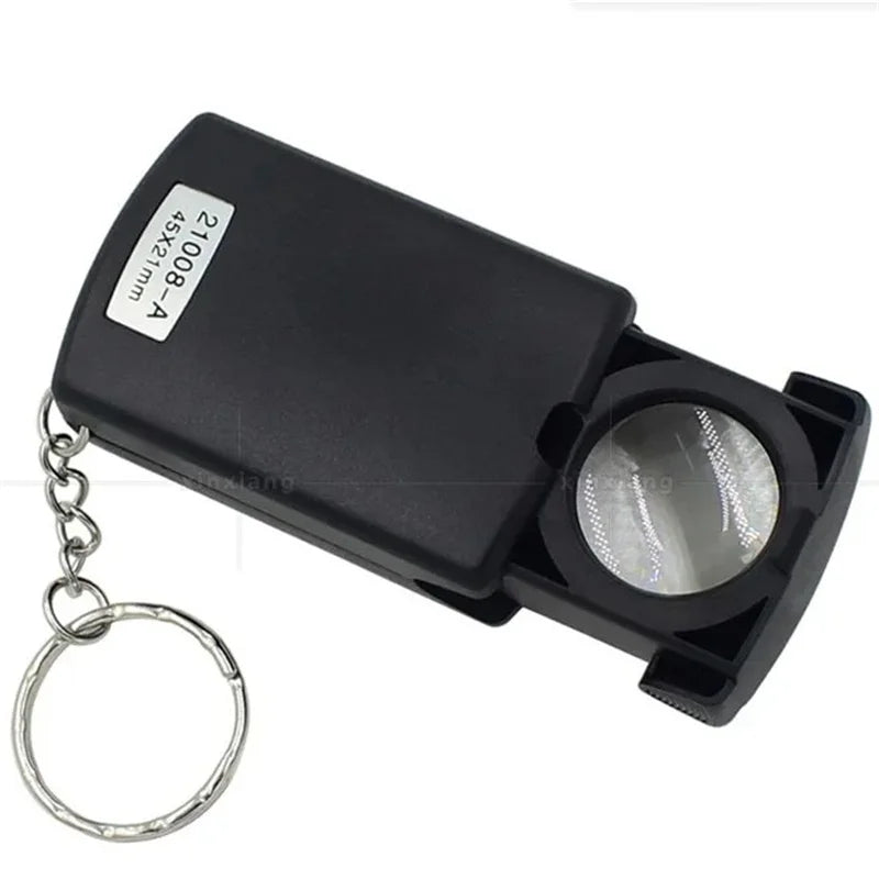 45X LED Foldable Magnifying Glass with Keychain Loupe