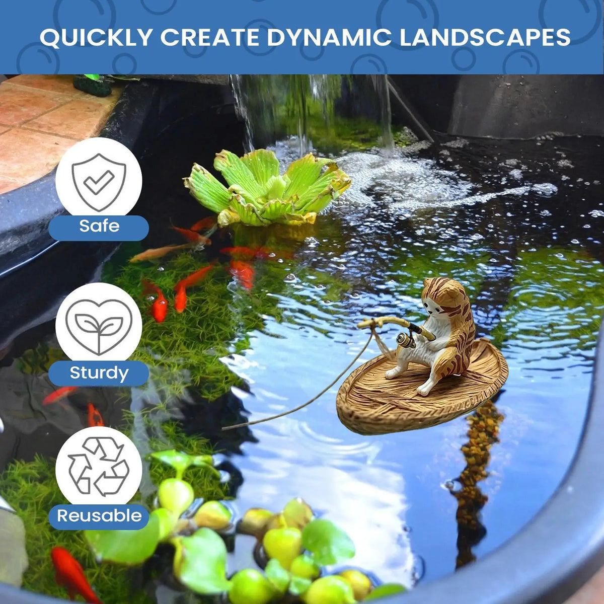 Kitten Fishing Resin Aquarium Ornament – Fish Tank & Pond Decor
