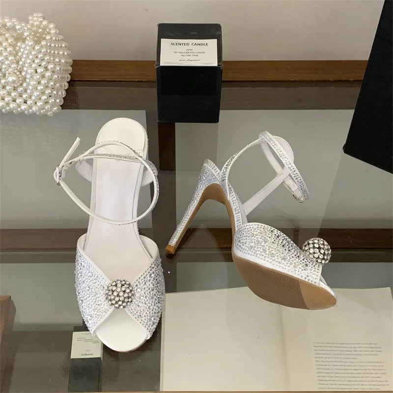 Crystal Diamond Peep Toe High Heel Sandals for Women