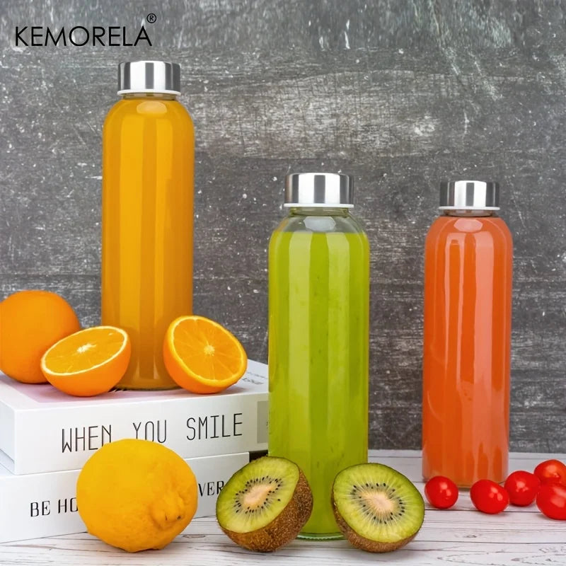 KEMORELA 530ml Clear Glass Bottles with Stainless Steel Lids 3/4/6pk