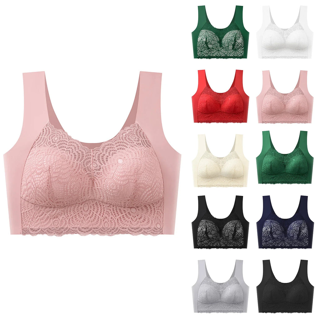 Women's Seamless Wireless Lace Bra | Wire-Free Half Cup Everyday