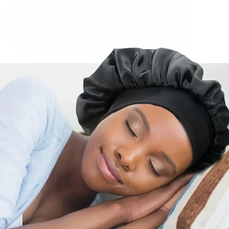 Silk Satin Sleep Bonnet – Wide Soft Band for Curly Hair