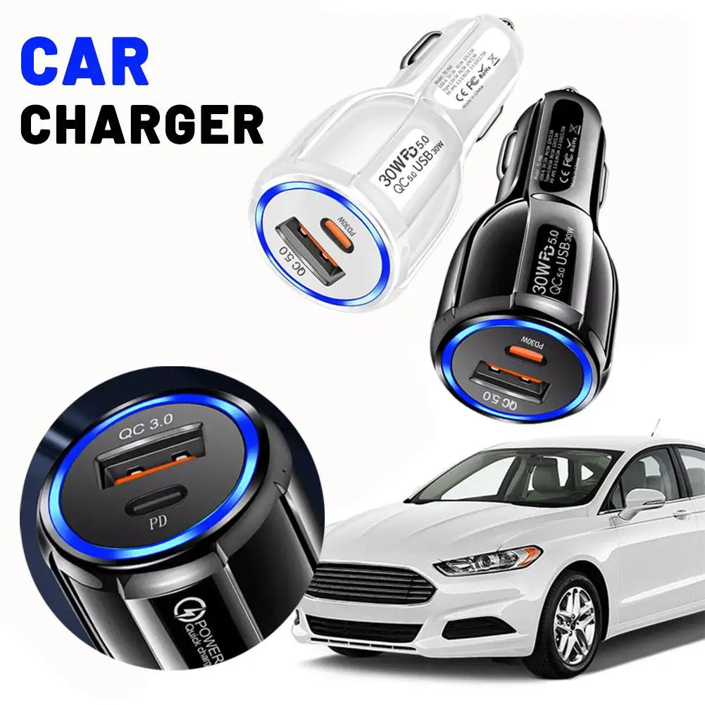 Dual-Port Car Charger QC5.0 & PD 30W Fast Charging