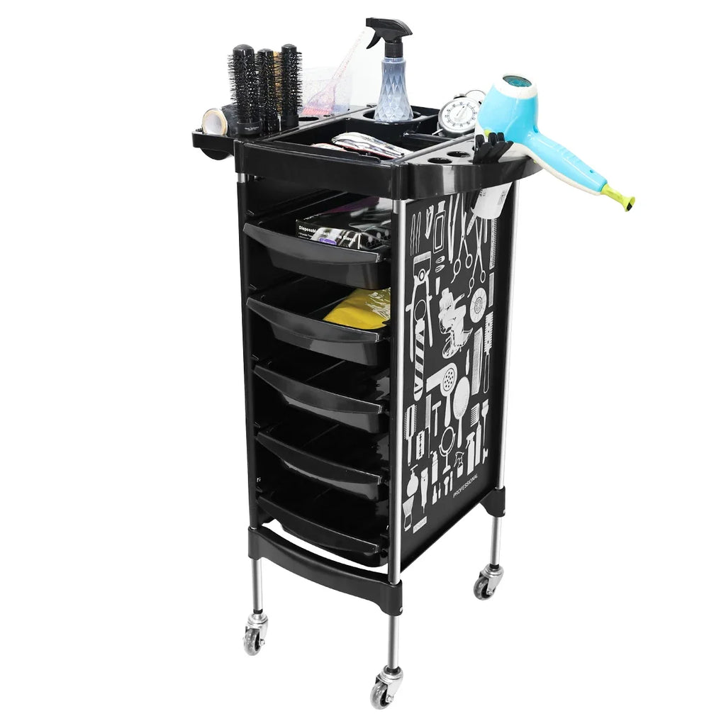 5-Drawer Rolling Salon Cart | Hairdresser Trolley on Wheels