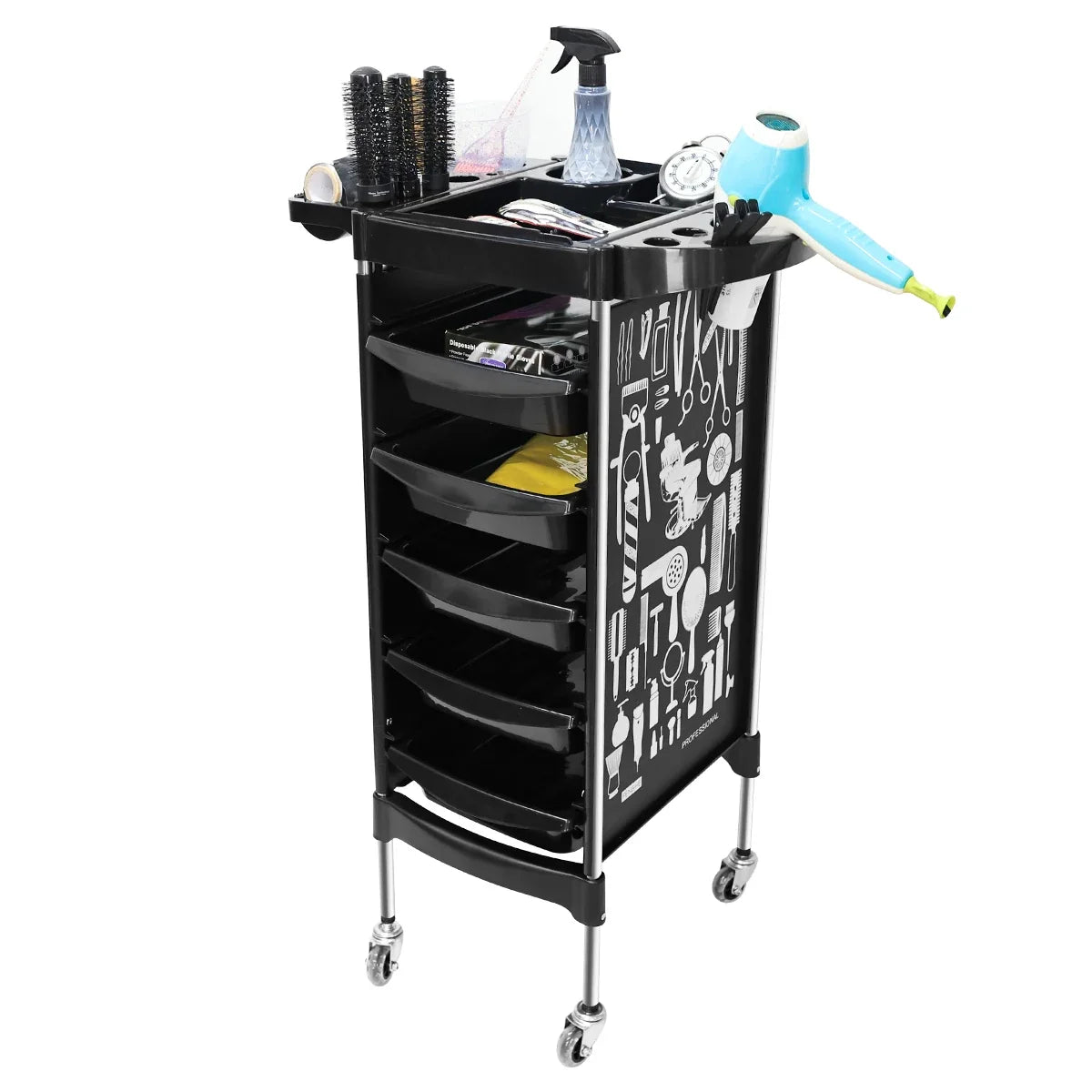 5-Drawer Rolling Salon Cart | Hairdresser Trolley on Wheels