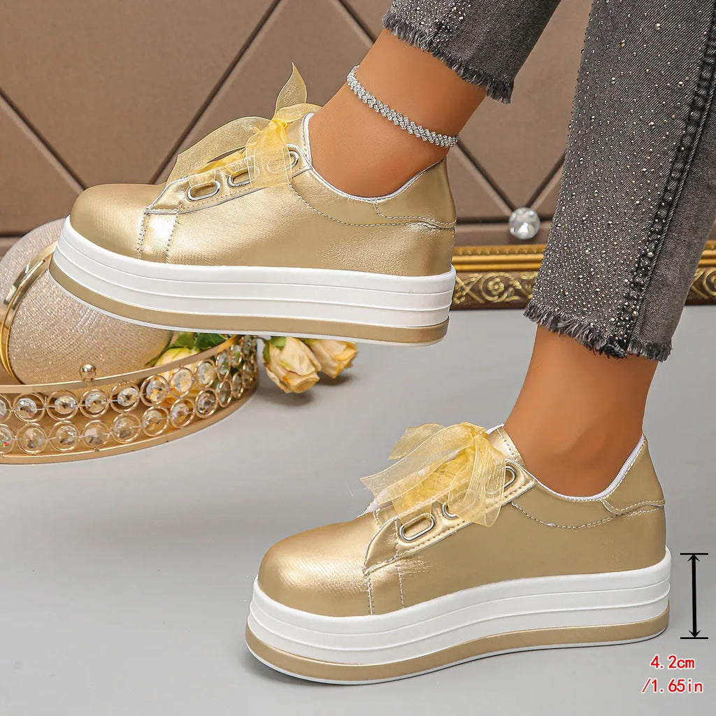 Women's Platform Sneakers – Lace-Up Casual Vulcanized Shoes
