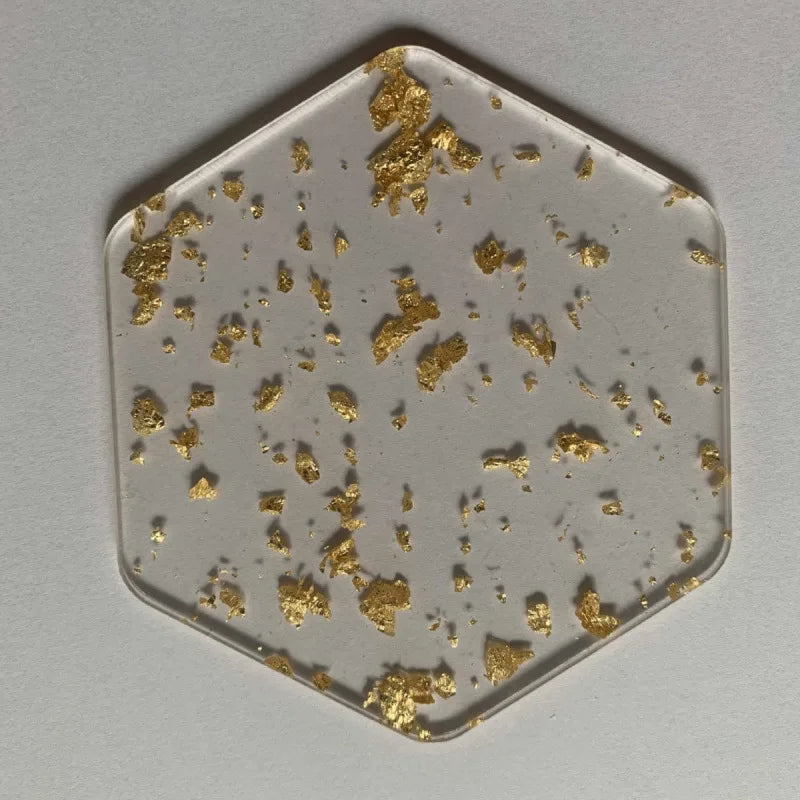 4-Piece Golden Foil Acrylic Coaster Set – Heat Resistant Pads