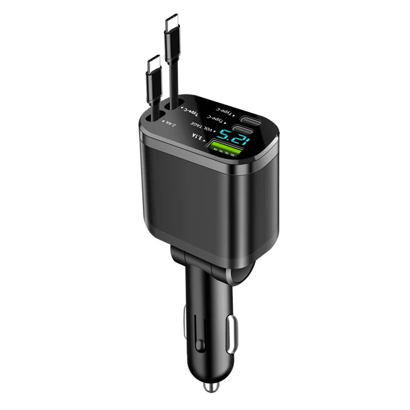 5-in-1 Car Charger Retractable Cable PD Fast Charging 3.1A
