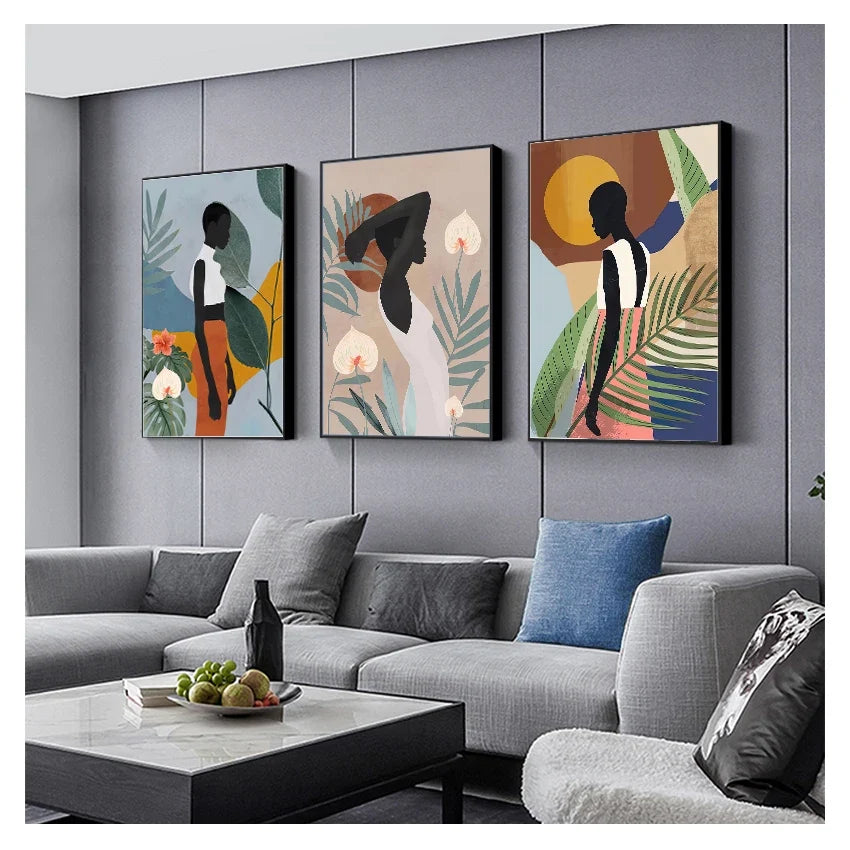 Scandinavian Vintage Girl Canvas Wall Art | Geometric Abstract Print