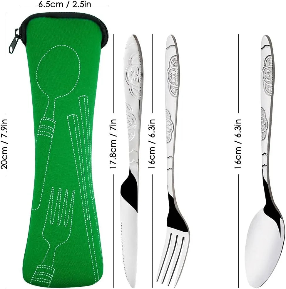 Stainless Steel Travel Cutlery Set with Zipper Pouch – 3 Pc