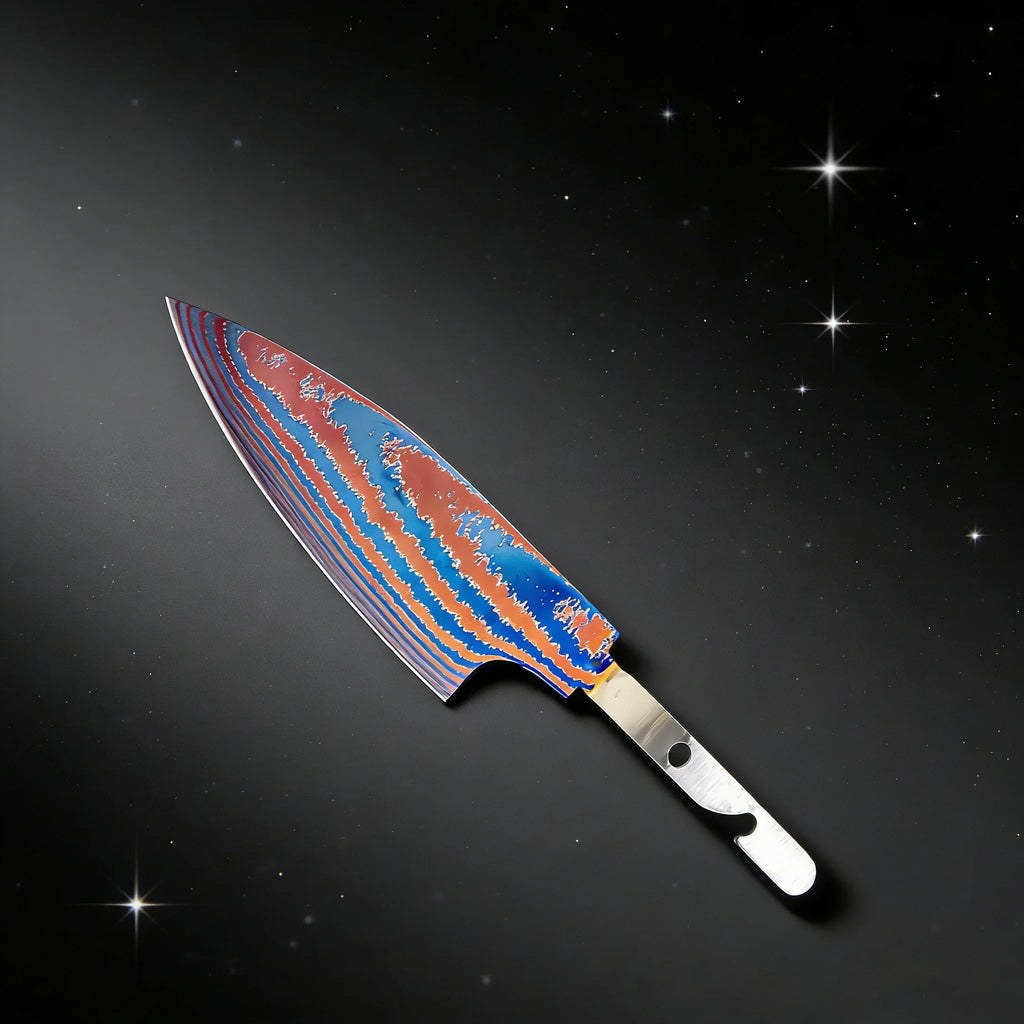 Hand Forged Titanium Damascus Blank Blade Fruit Knife – No Handle