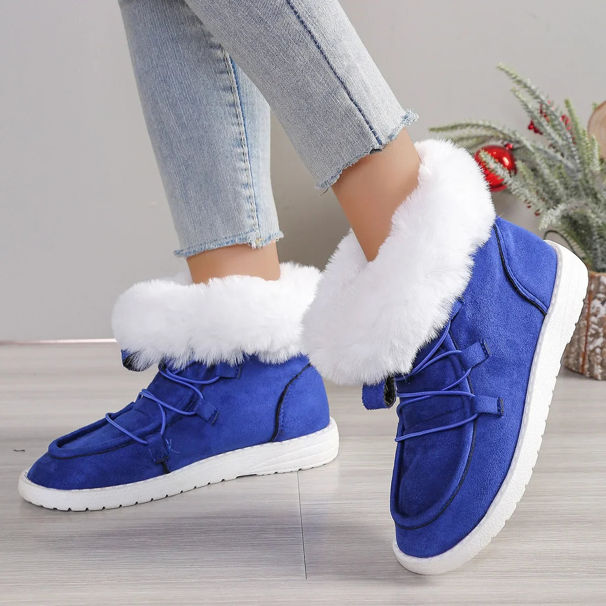 Women's Slip-On Plush Lined Faux Suede Ankle Snow Boots