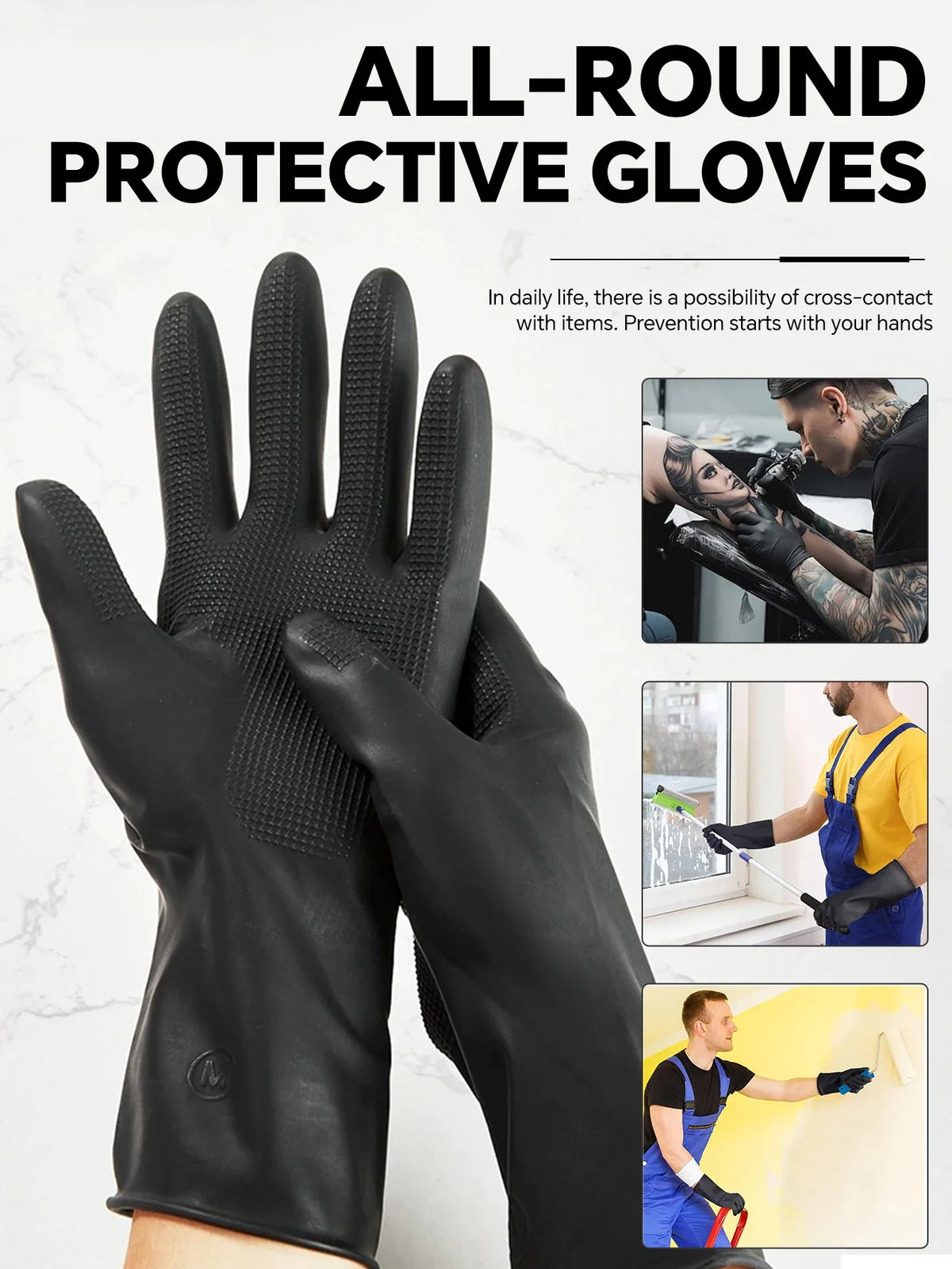 Black Latex Rubber Gloves – Waterproof Non-Slip Hair Dye Gloves