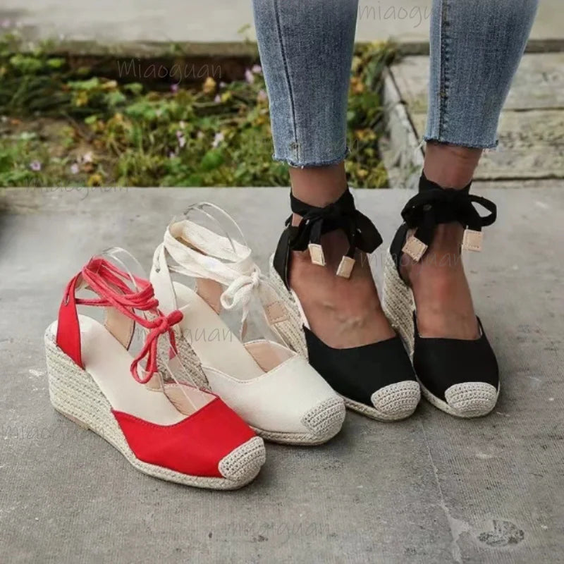 Women's Roman Wedge Sandals – Peep Toe Cross Strap Heels