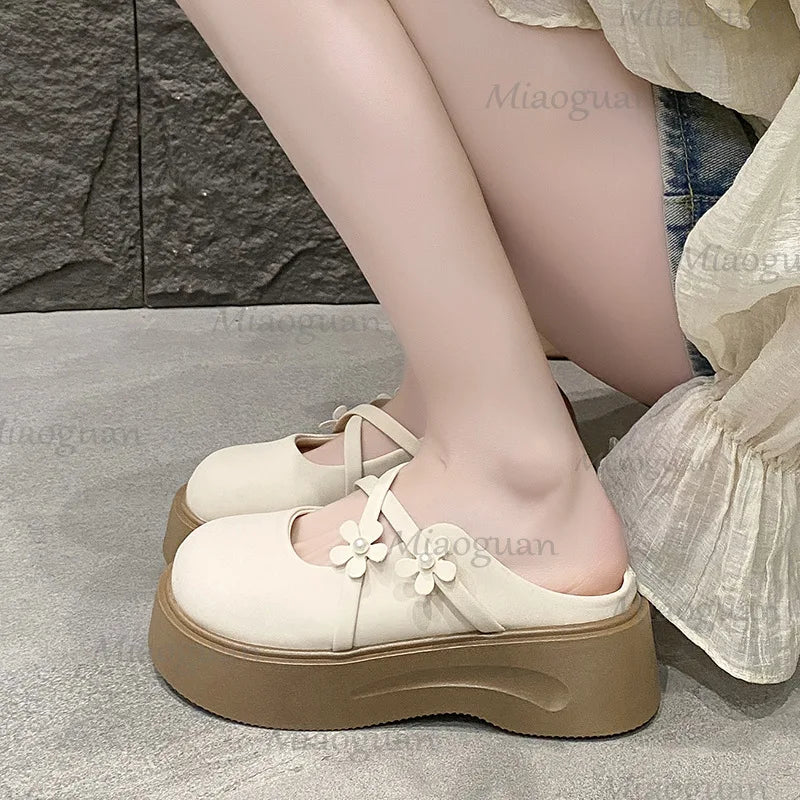 Women's Floral Wedge Platform Slippers – Closed Toe Thick Sole