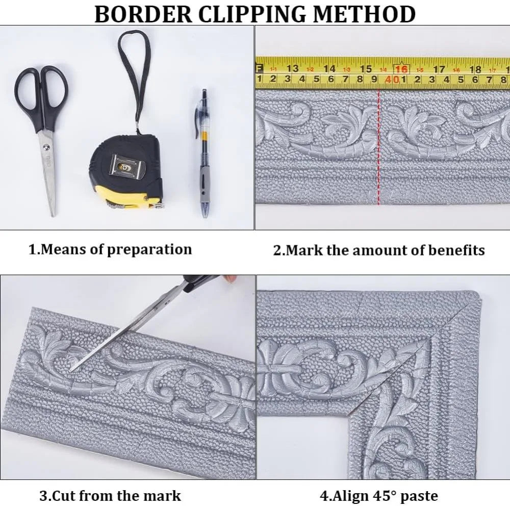 3D Peel & Stick Silver Foam Wall Trim – Decorative Border