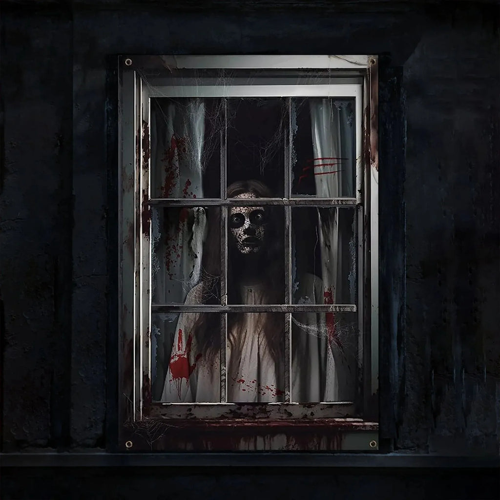 Halloween Window Silhouette Poster | Spooky Window Decoration