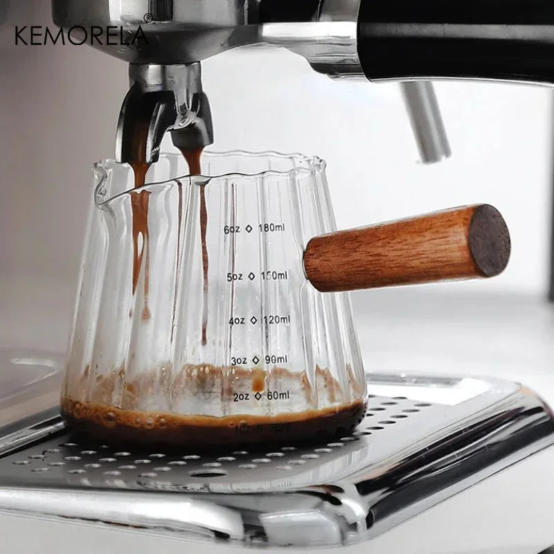 KEMORELA Wooden Handle Glass Milk Pitcher 90/120/180ml