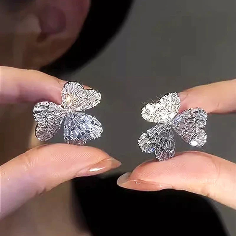 Huitan Triple Heart Stud Earrings – Cubic Zirconia Women's Jewelry