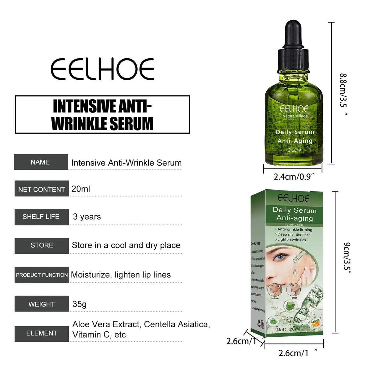 EELHOE Aloe Vera Anti-Wrinkle Face Serum – Anti-Aging 20ml