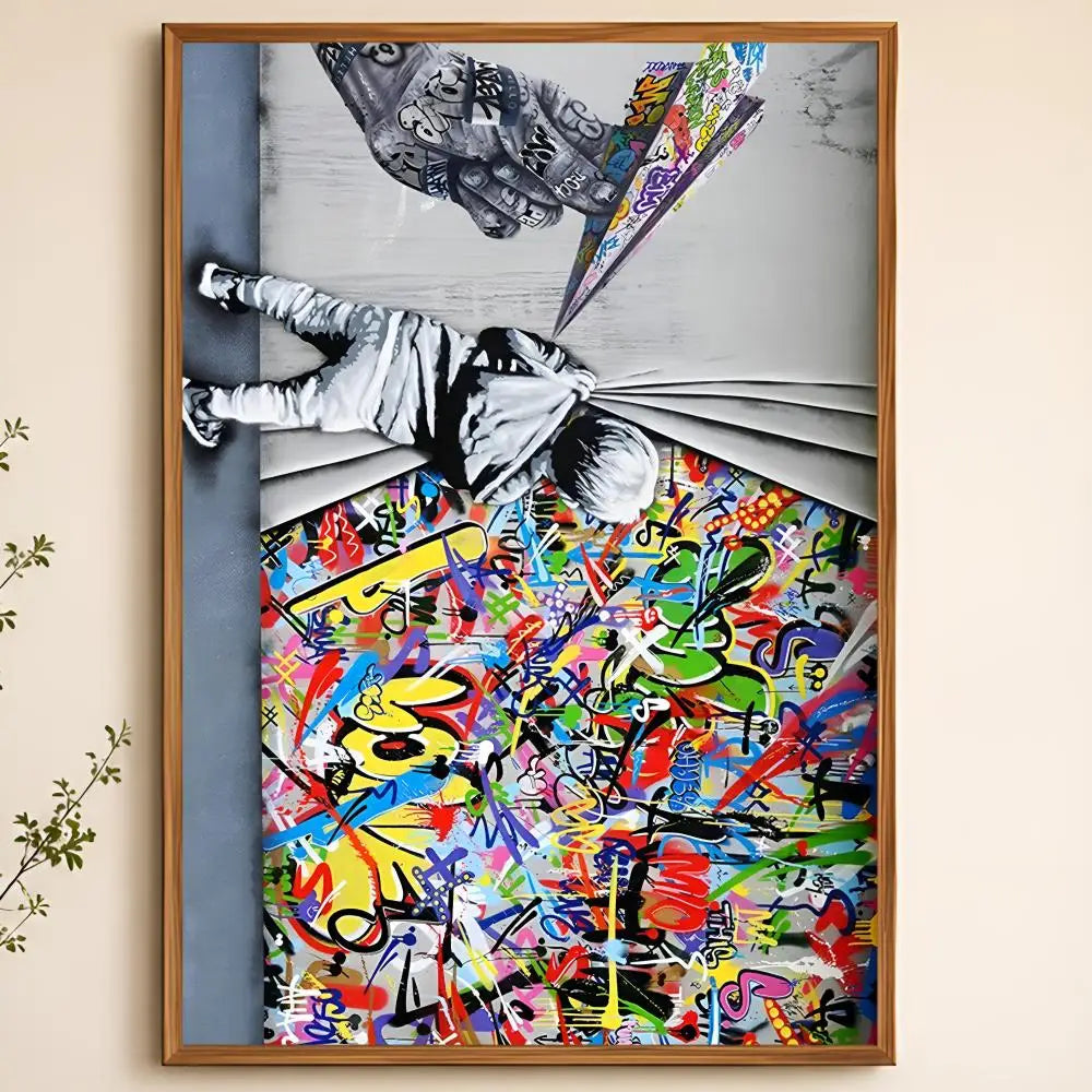 Banksy-Style Peel & Stick Wall Poster – Waterproof PVC HD Art