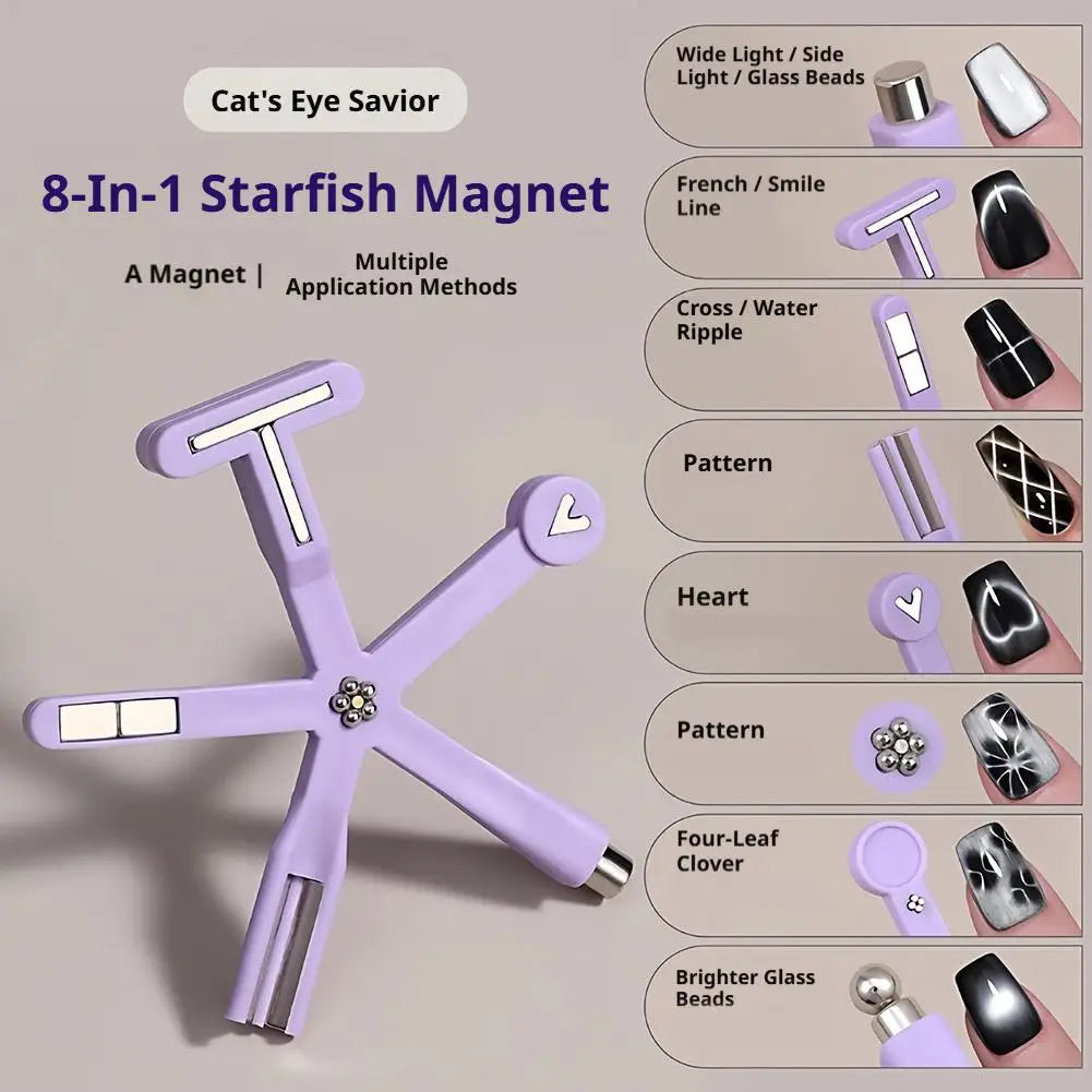 8-in-1 Cat Eye Nail Magnet – Heart, Flower & Starfish Designs