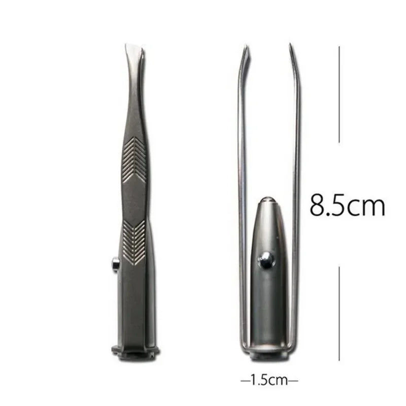 LED Lighted Eyebrow Tweezers | Slant Tip Stainless Steel Set