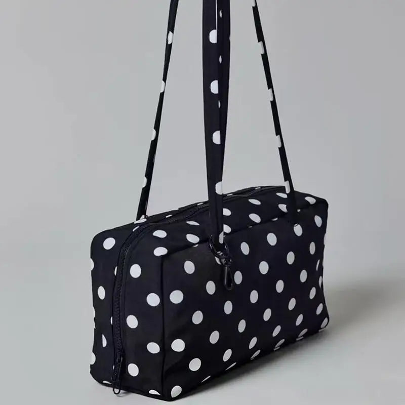 Nylon Polka Dot Shoulder Bag | Lightweight Zippered Underarm Tote