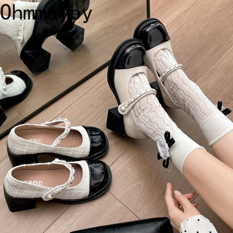 Women's Vintage Platform Mary Jane Heels – Chain Buckle Pumps