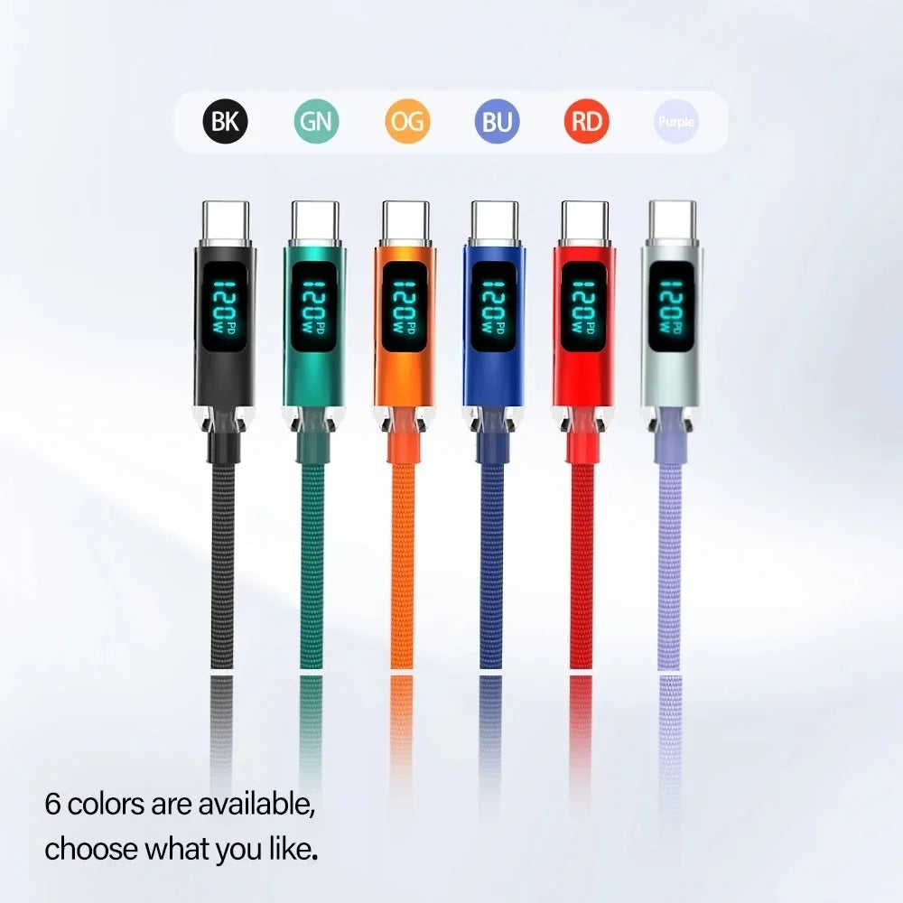 120W USB-C to C 6A Fast Charging Cable with Digital Display