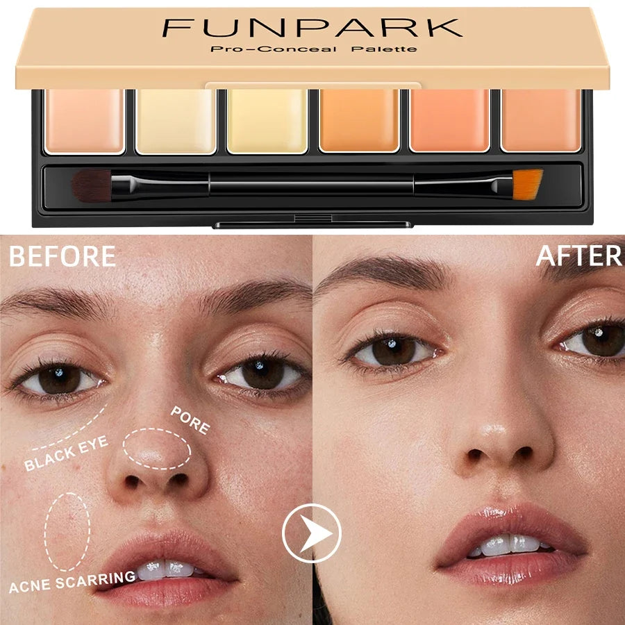 FUNPARK 6-Color Concealer Contour Cream Palette with Brush