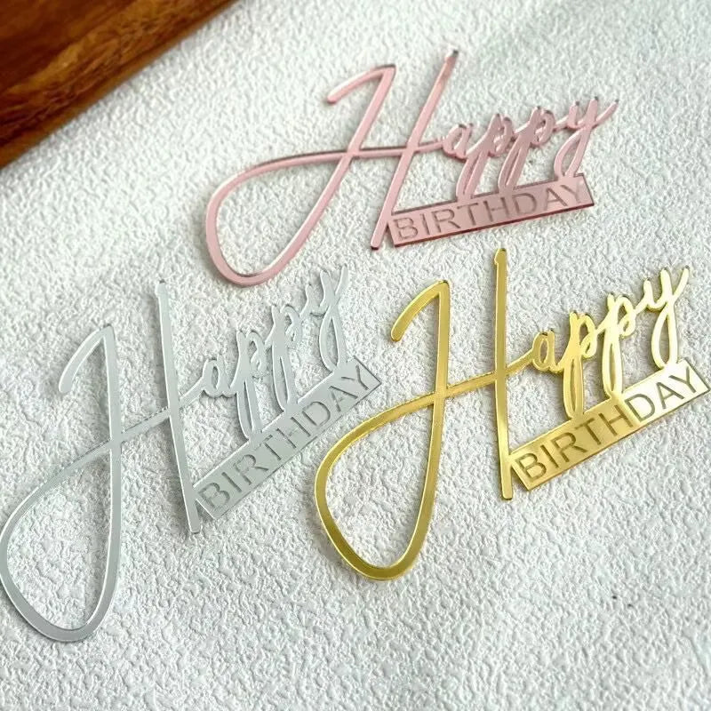 Acrylic Side Happy Birthday Cake Decoration Anniversary Topper Party