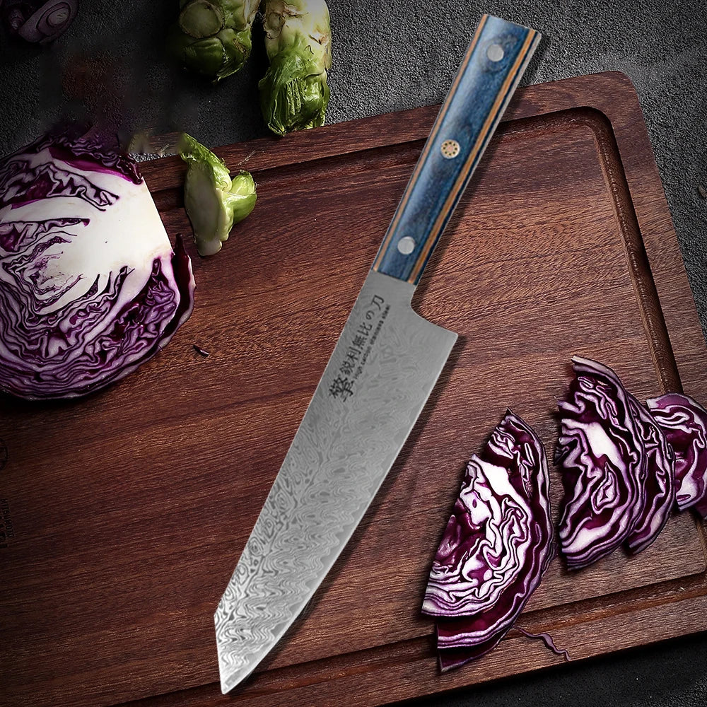 Damascus Steel Chef's Knife – Japanese-Style Wooden Handle