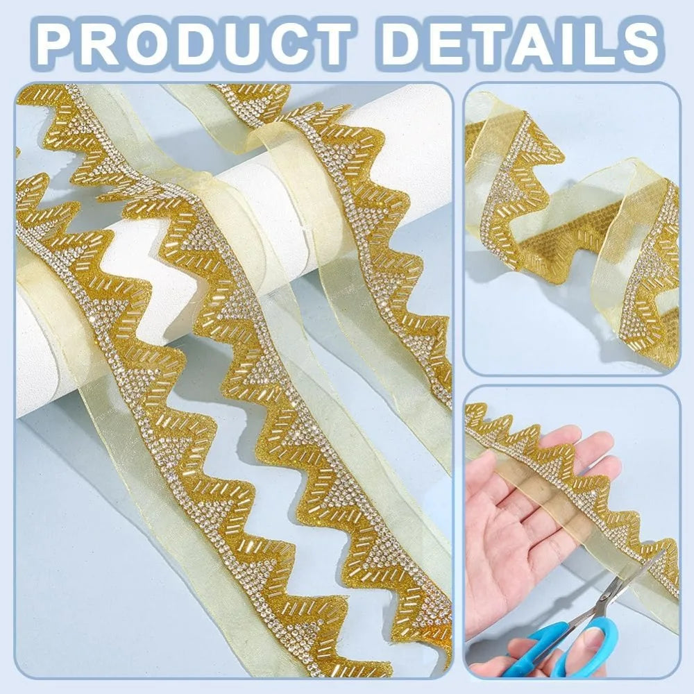 Rhinestone Glass Bead Lace Ribbon Goldenrod 41mm – 5 Yards