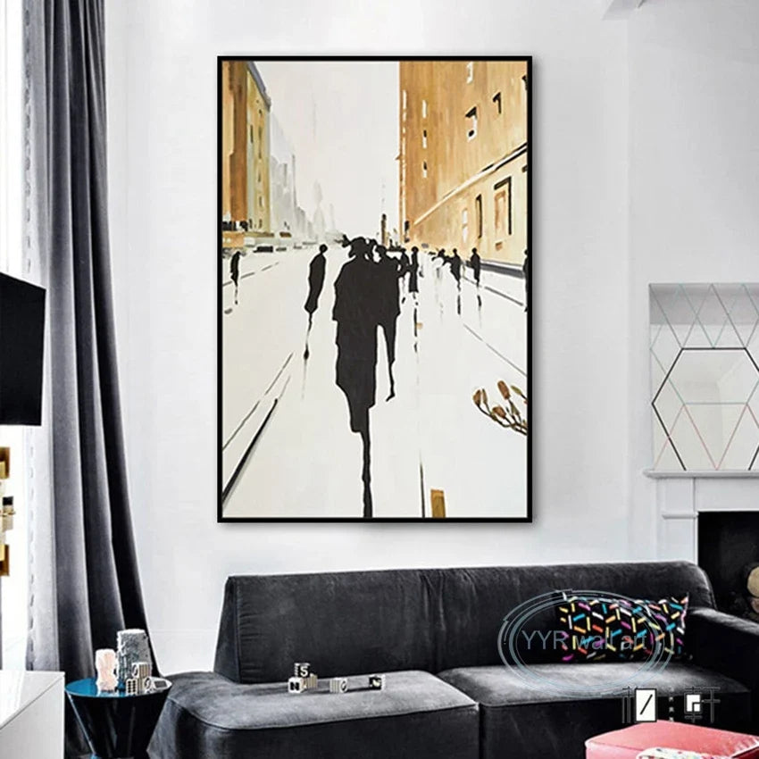 Abstract Gold Foil Street Scene Hand-Painted Oil Painting Canvas