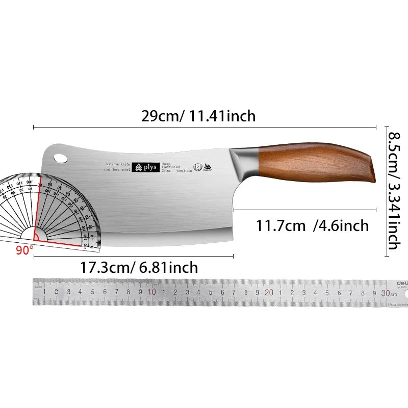 Stainless Steel Butcher Knife – Sharp Chef's Cleaver Wood Handle