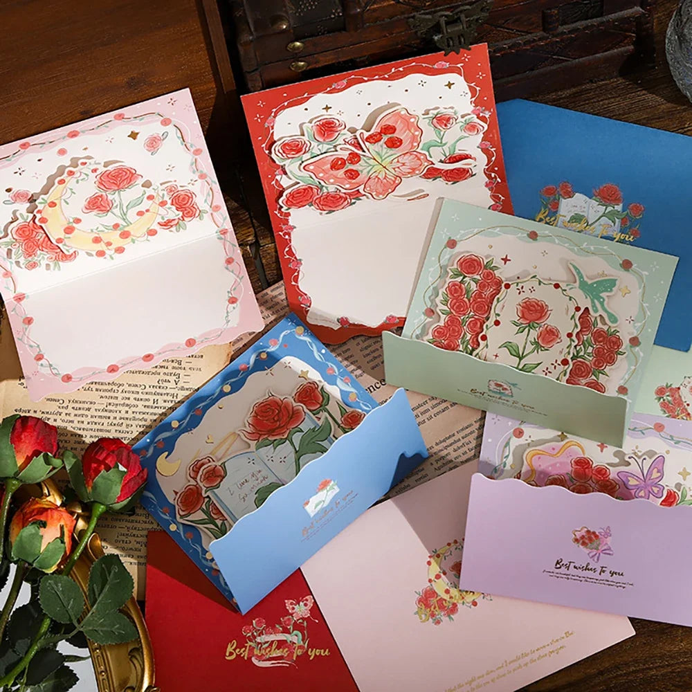 Stamping Rose Three-dimensional Greeting Card Individually Packaged